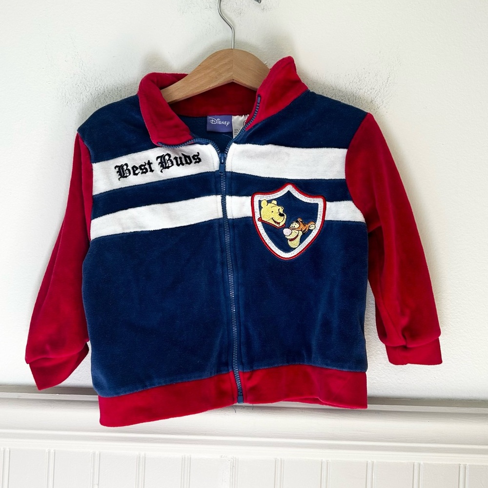 Vintage Disney 2T Winnie The Pooh Velour Track Jacket Best Buds Embroidered